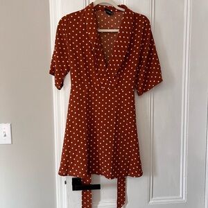 PrettyLittleThing Rust Polka Dot Mini Dress